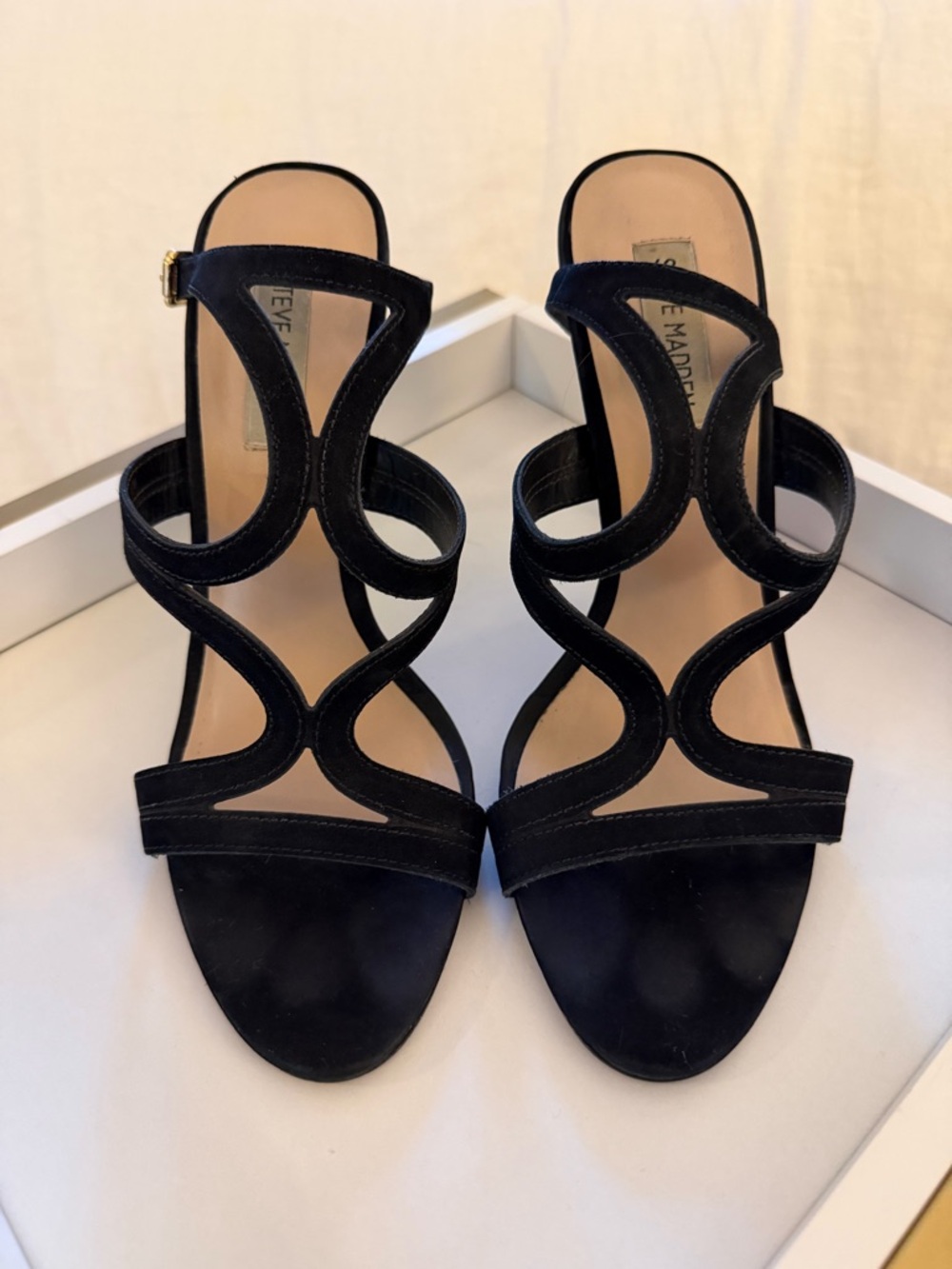 Steve Madden Black Suede Curved Cutout Heeled Sandals